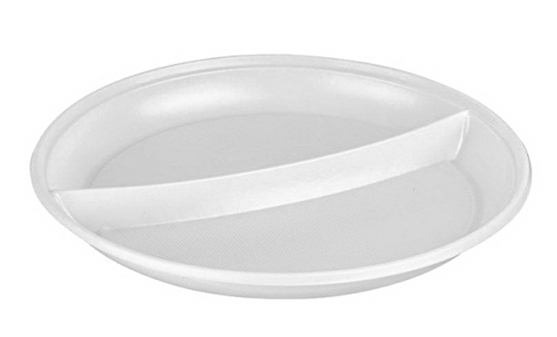 Тарелка одноразовая пластиковая d-210 мм белая 2-секции ДИАПАЗОН полистирол 1-100-1200