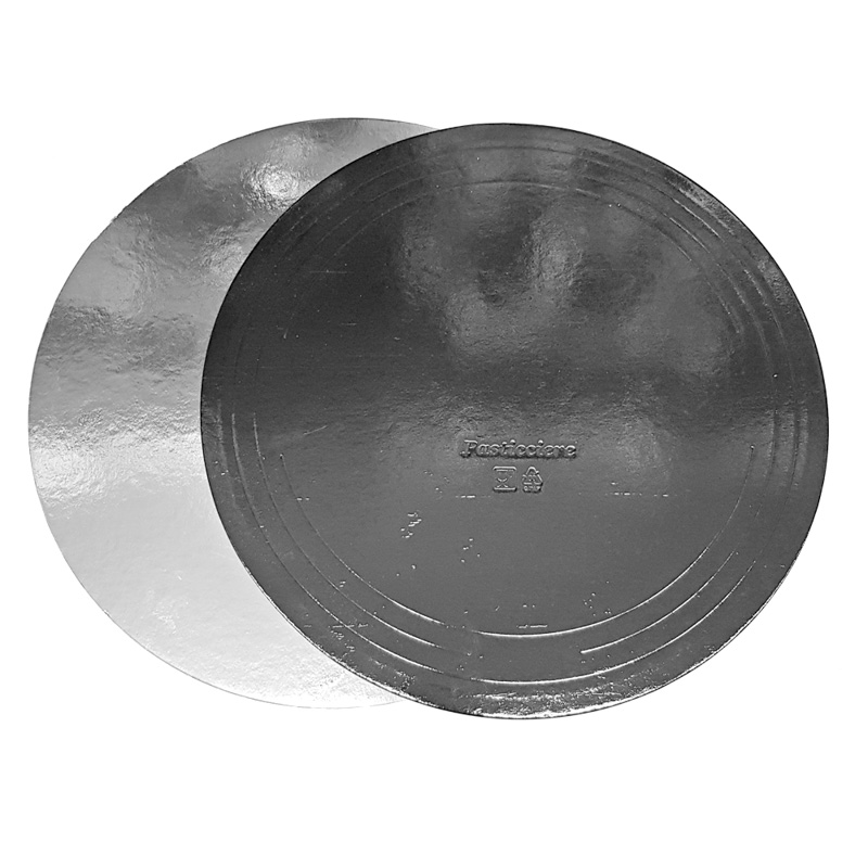 Картонная подложка под торт усиленная черн-серебро d-26 cм 1-10