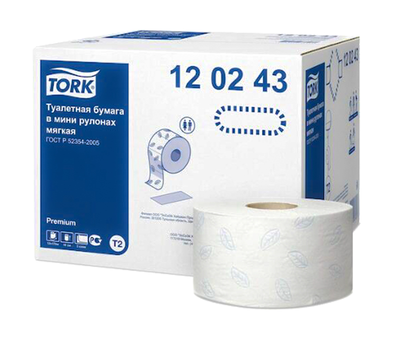 Туалетная бумага в рулонах Tork Premium 2-слоя белая 120243 170 м*рул 1-12