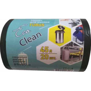 Мешки для мусора в рулоне 45 литров ПВД 40x90 см 25 мкм черные 20 штук EcoСlean Tubus