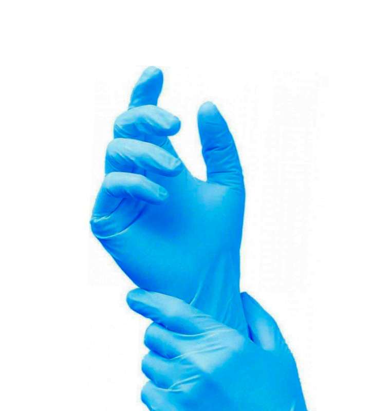 Перчатки нитриловые голубые неопудренные S 1-100-1000