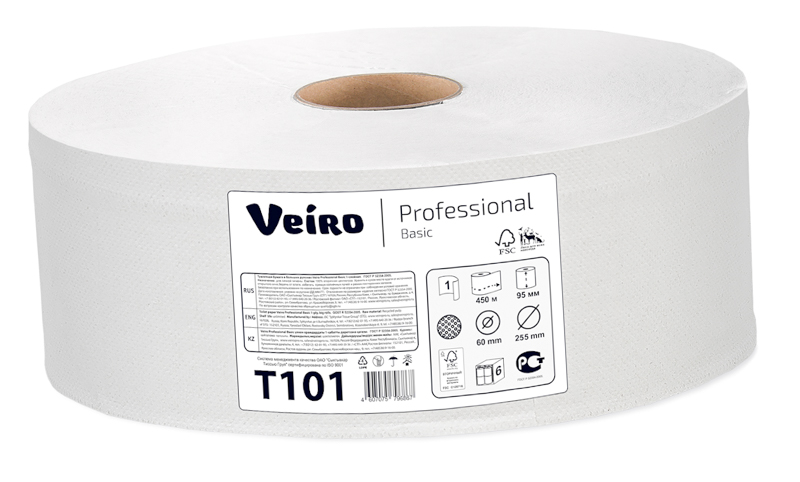Туалетная бумага рулонная  450 м*рул 1-слой белая Linia Viero Professional Basic 1-6
