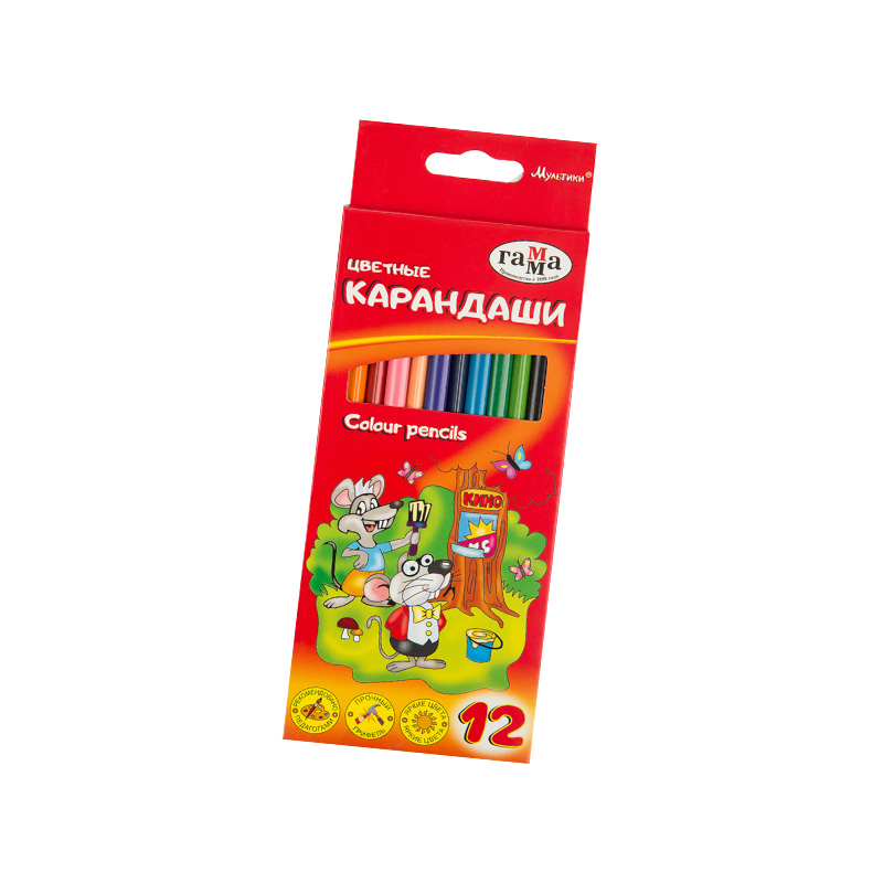Карандаши цветные ГАММА Мультики в наборе 12 цветов 3 гр 1-1