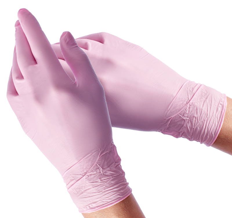 Перчатки нитриловые неопудренные розовые размер M