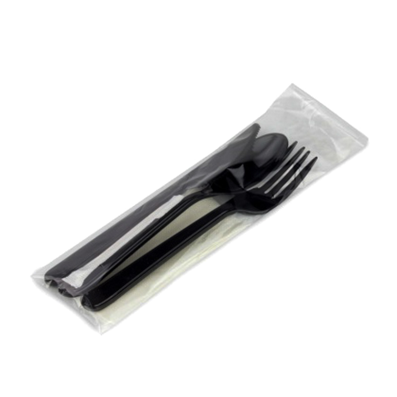 Комплект столовых приборов № 5 одноразовый черный (салф-вилк-нож- стол ложк-зубч)  1-250